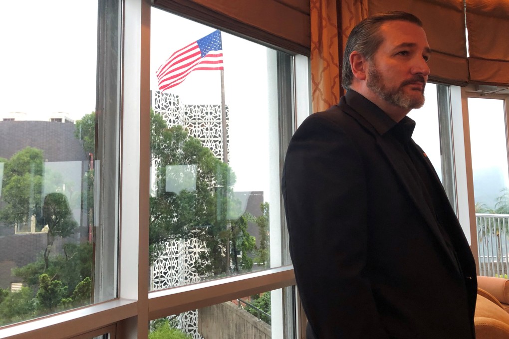 US Senator Ted Cruz speaks to reporters at the US Consul-General’s House in Hong Kong on October 12, 2019. Cruz said he wore black to show support to pro-democracy protesters in the city. Photo: Reuters