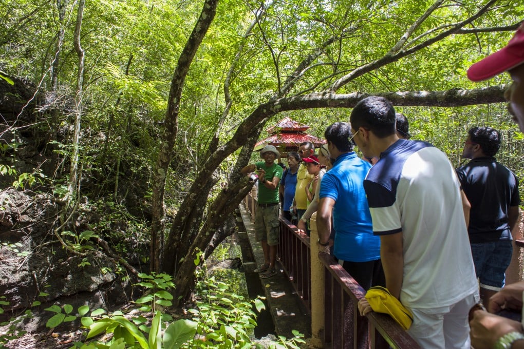 A guide takes tourists through a mangrove forest in Kilim Karst Geoforest Park in Langkawi, Malaysia. Photo: Leisa Tyler/LightRocket via Getty Images