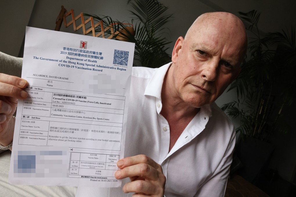 David Allardice had lodged a complaint after being given the wrong vaccine. Photo: K. Y. Cheng
