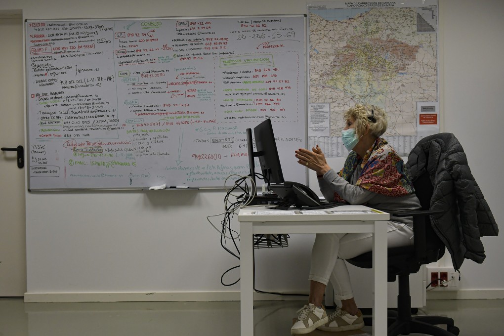A contact-tracer seen in an office in Pamplona, northern Spain. Photo: AP