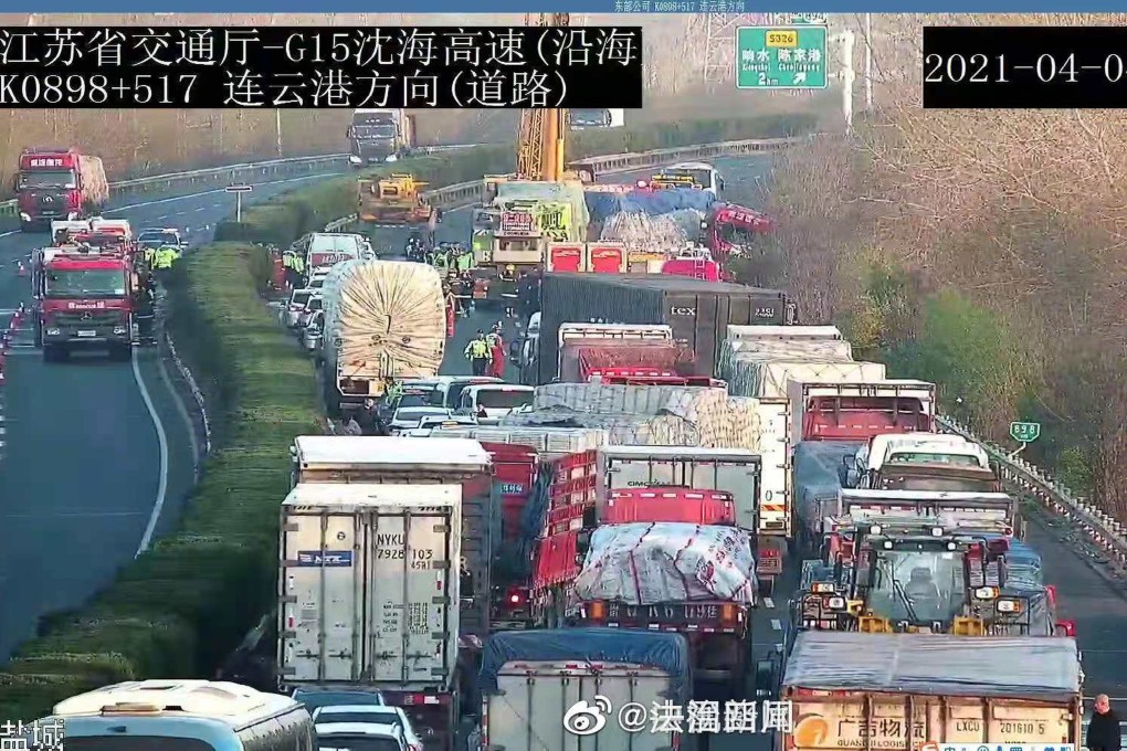 The aftermath of Sunday’s accident in Jiangsu. Photo: Weibo