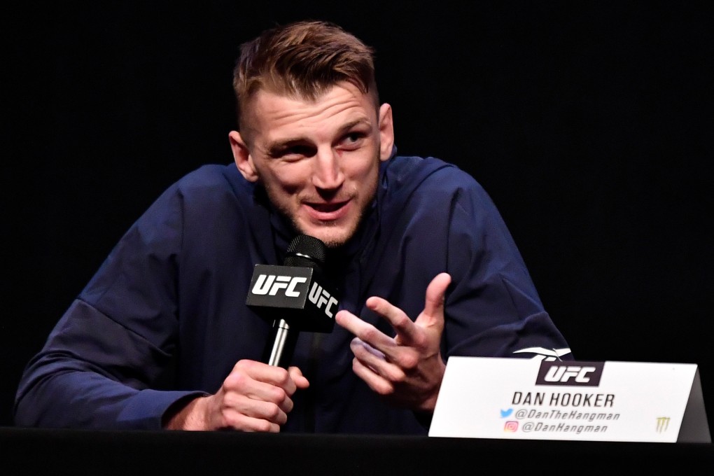 Dan Hooker interacts with media during the UFC 257 press conference inside Etihad Arena on UFC Fight Island on January 21, 2021 in Abu Dhabi. Photos: Jeff Bottari/Zuffa LLC via Getty Images