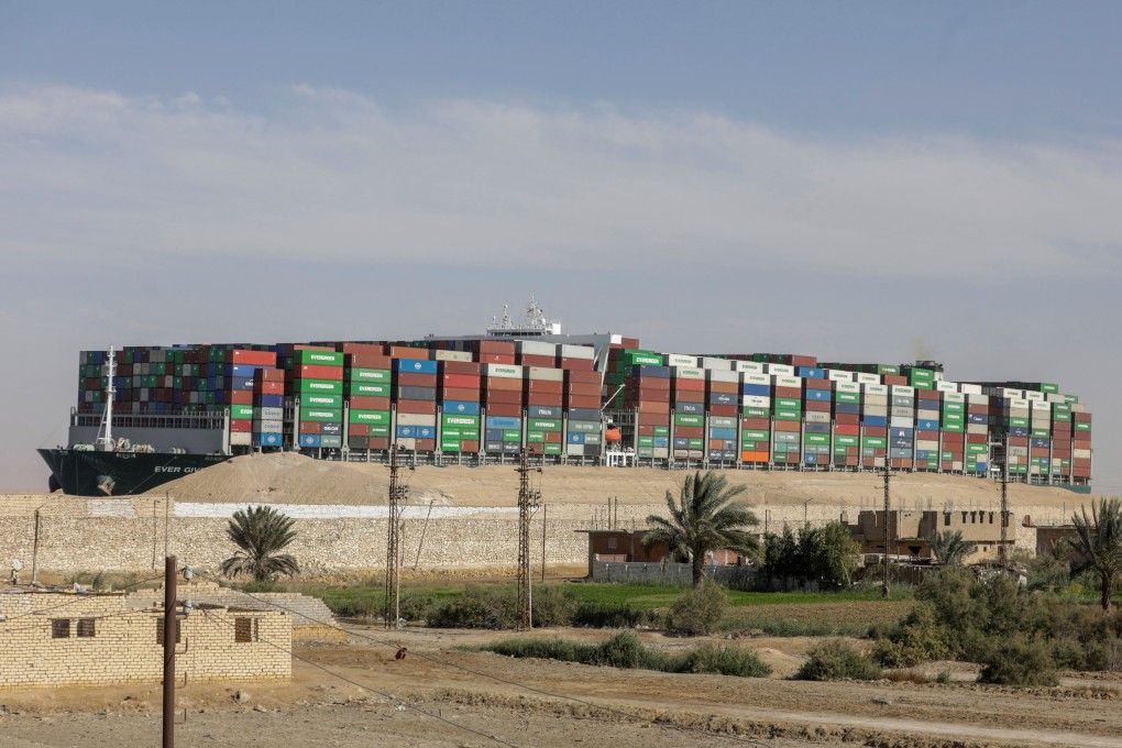 The container ship Ever Given in the Suez Canal, Egypt on March 29. Photo: Reuters
