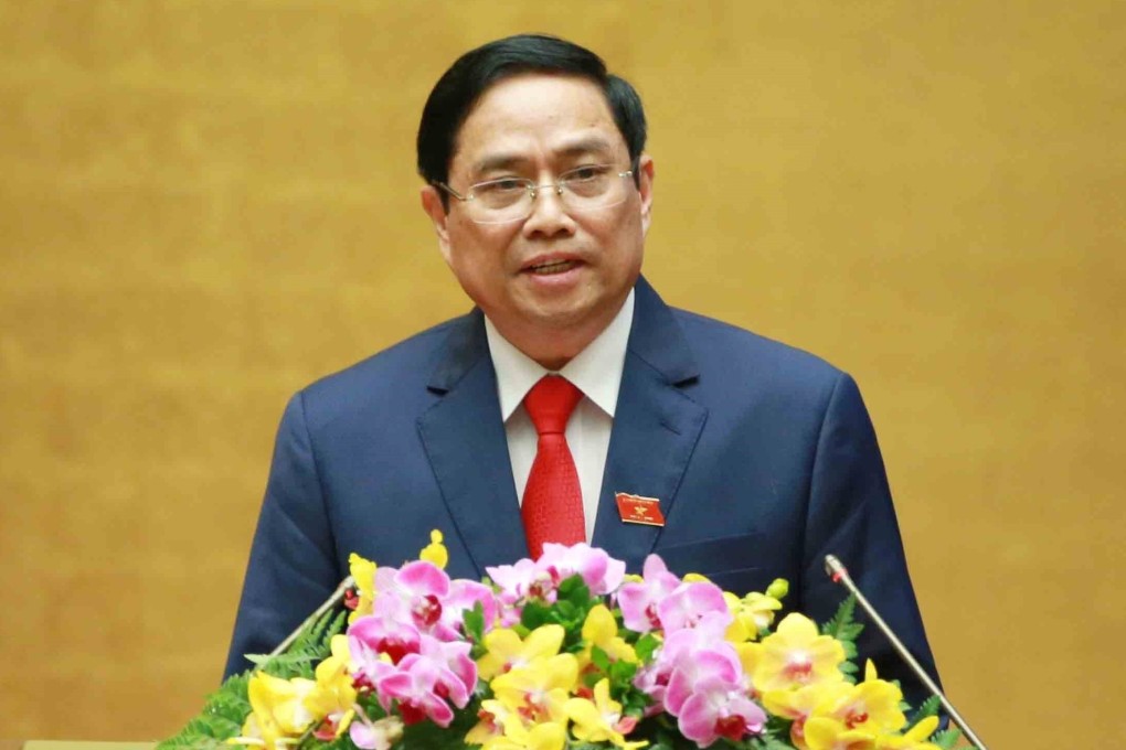 Pham Minh Chinh speaks after being sworn-in as Vietnam’s prime minister at an official ceremony in Hanoi on Monday. Photo: Vietnam News Agency via Reuters
