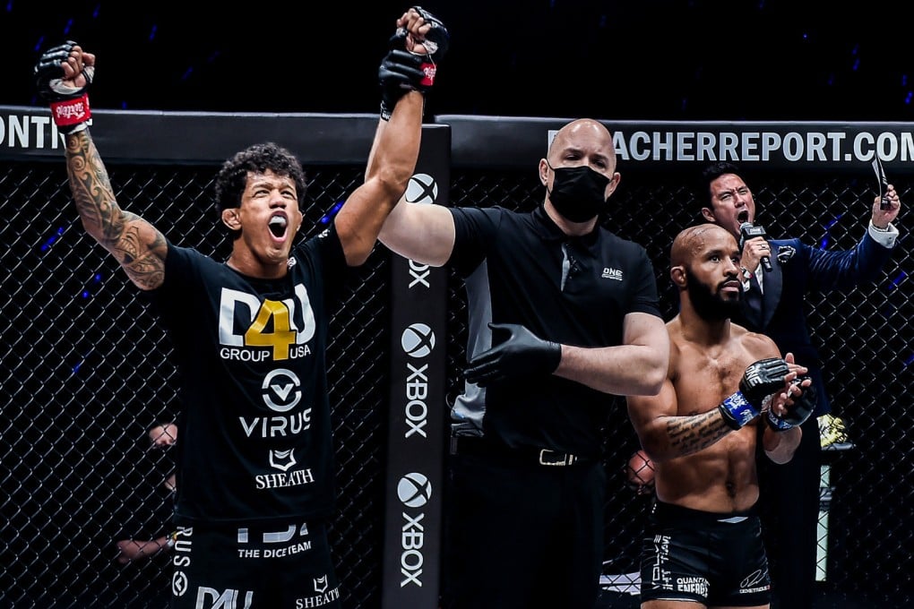 Adriano Moraes celebrates after beating Demetrious Johnson. Photos: ONE Championship