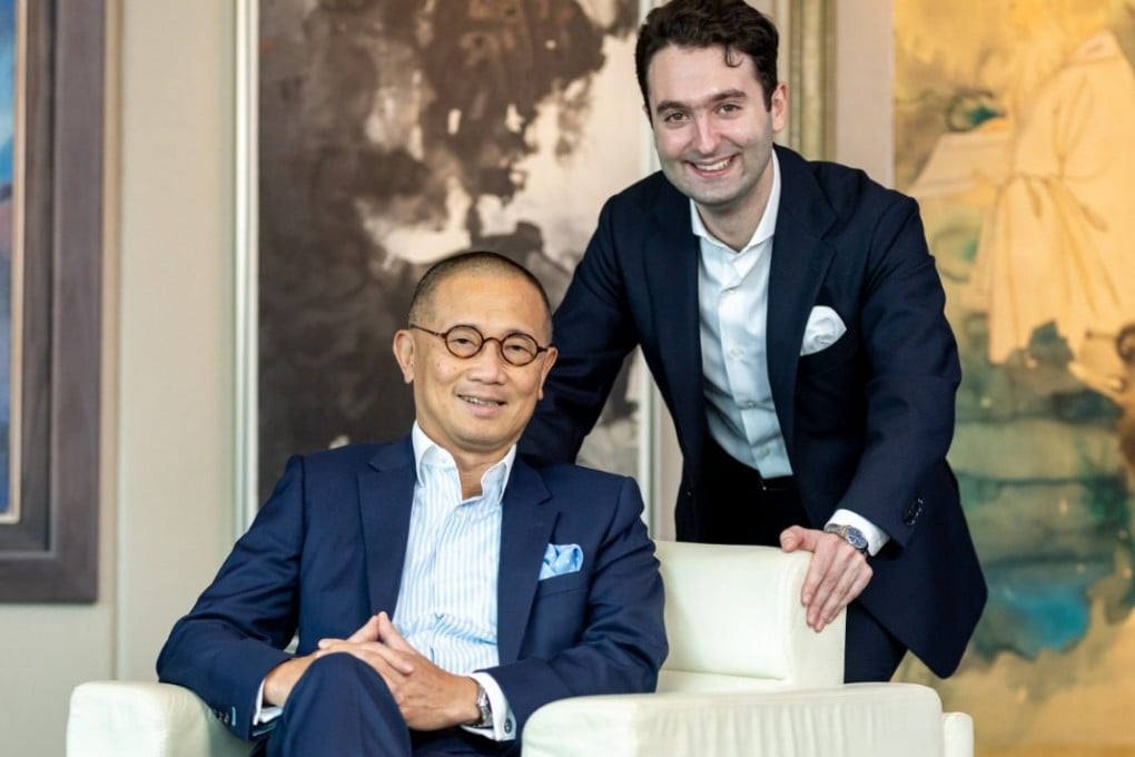 Kevin Ching (seated), Sotheby’s outgoing Asia CEO, and Nathan Drahi, the 26-year-old son of Sotheby’s owner Patrick Drahi, who will take on the role of the company’s managing director in Asia at the end of the year.
