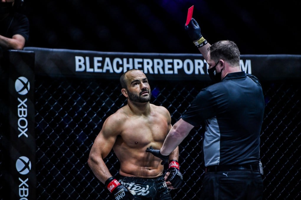 Eddie Alvarez is shown a red card by the referee. Photos: ONE Championship