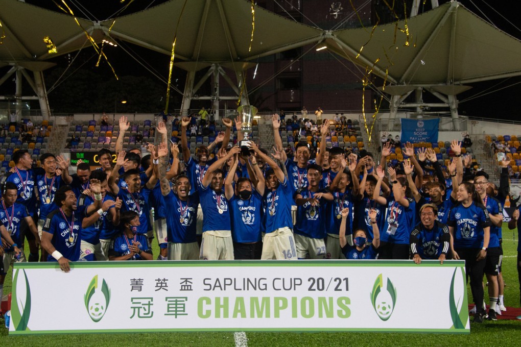 Eastern celebrate winning the Sapling Cup after beating Happy Valley 2-0 at Mong Kok Stadium. Photo: HKFA