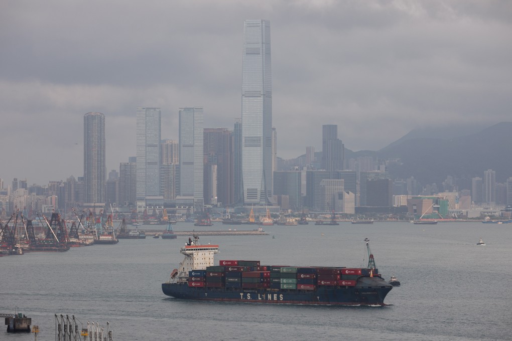 A container ship sails out of Hong Kong’s Kwai Tsing Terminals in March. Photo: EPA