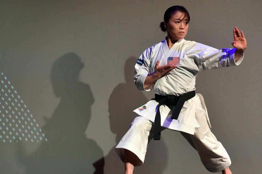 US Olympian Sakura Kokumai performs during a press event ay CES 2020 in Las Vegas. Photo: AFP