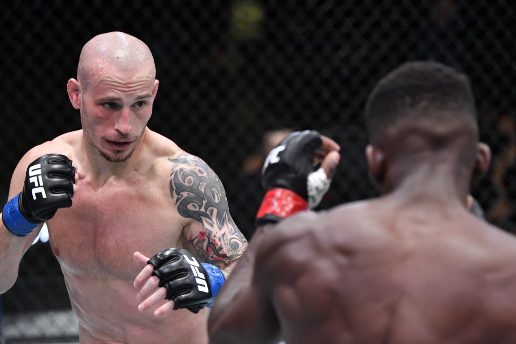 Sasha Palatnikov battles Impa Kasanganay in a welterweight fight during the UFC Fight Night event on April 10, 2021 in Las Vegas,. Photo: Chris Unger/Zuffa LLC