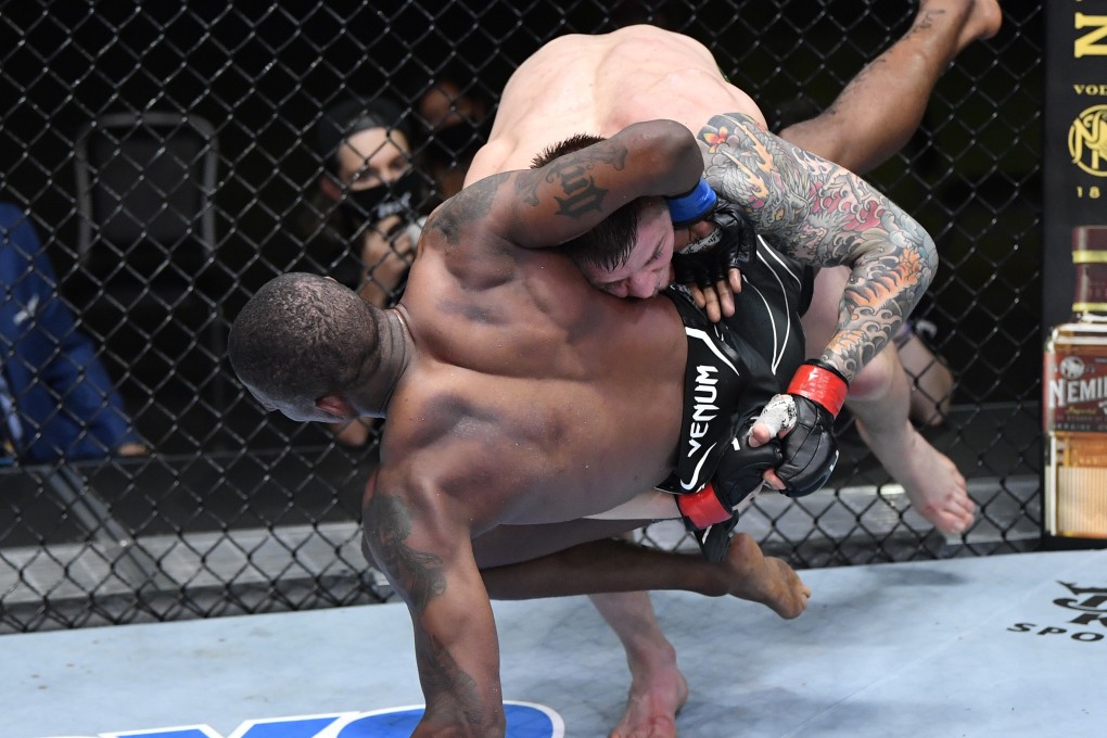UFC middleweight Marvin Vettori of Italy takes down Kevin Holland in their fight at the UFC Fight Night at the Apex Arena in Las Vegas, Nevada in April. Photo: Zuffa LLC