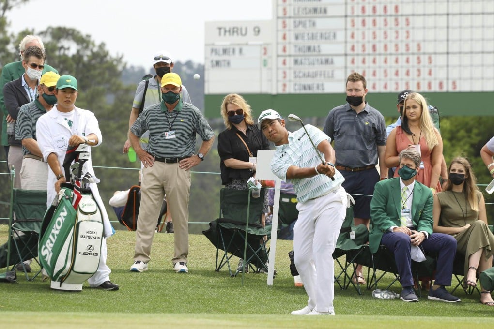 Hideki Matsuyama of Japan hits the top of the leaderboard at Augusta. Photo: Kyodo