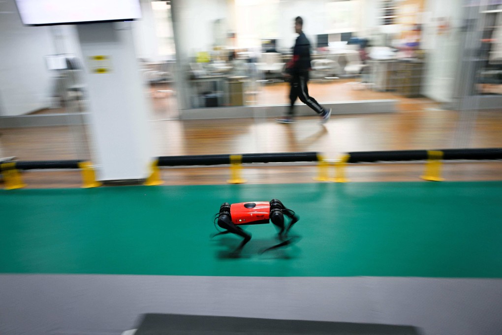 An AlphaDog quadruped robot runs in a workshop at the Weilan Intelligent Technology Corporation in Nanjing, Jiangsu province, on April 2. Technology holds the key to China’s ambition to be a world-leading nation. Photo: AFP