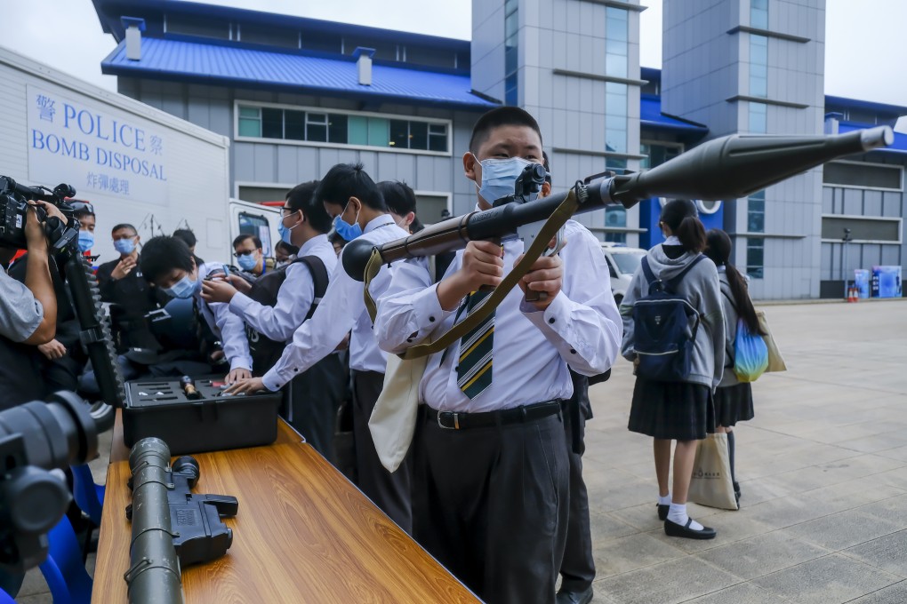 A weapons display held for school students. Photo: Bloomberg