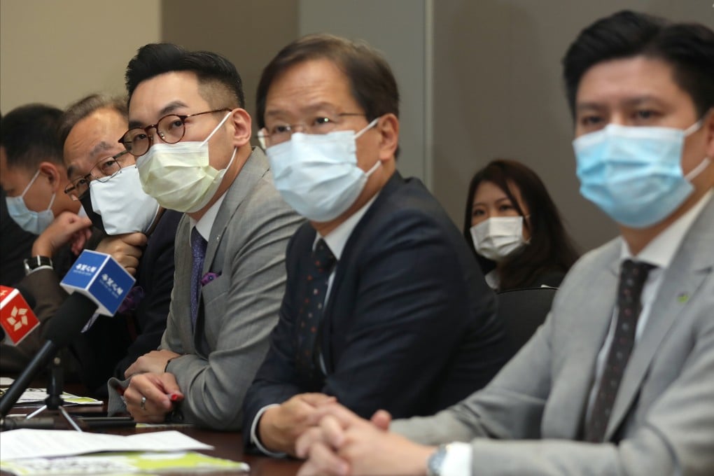 (Left to right) Civic Party chairman Alan Leong and jailed former members Alvin Yeung, Kwok Ka-ki and Jeremy Tam. Photo: Xiaomei Chen