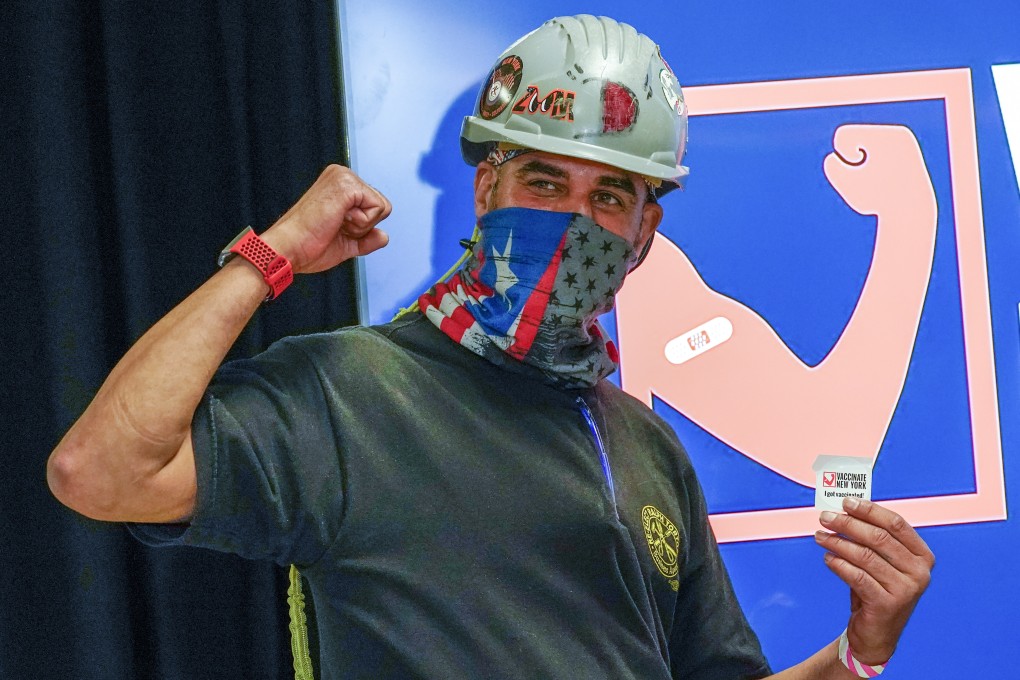 A man in Elmont, New York after being inoculated with his first dose of Pfizer’s vaccine. Photo: AP