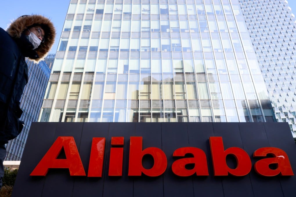 The logo of Alibaba, which was hit with a record fine by China’s central regulators this month, is seen at its office in Beijing on January 5, 2021. Photo: Reuters