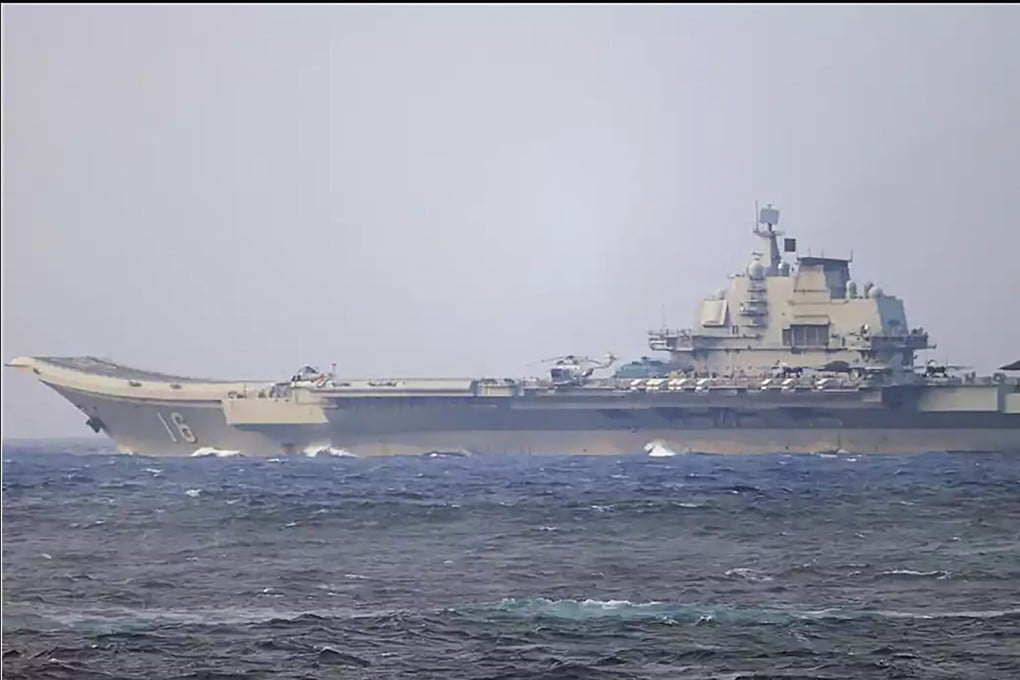 Chinese aircraft carrier the Liaoning sails through the Miyako Strait off southwest Japan earlier this month. Photo: Japanese defence ministry
