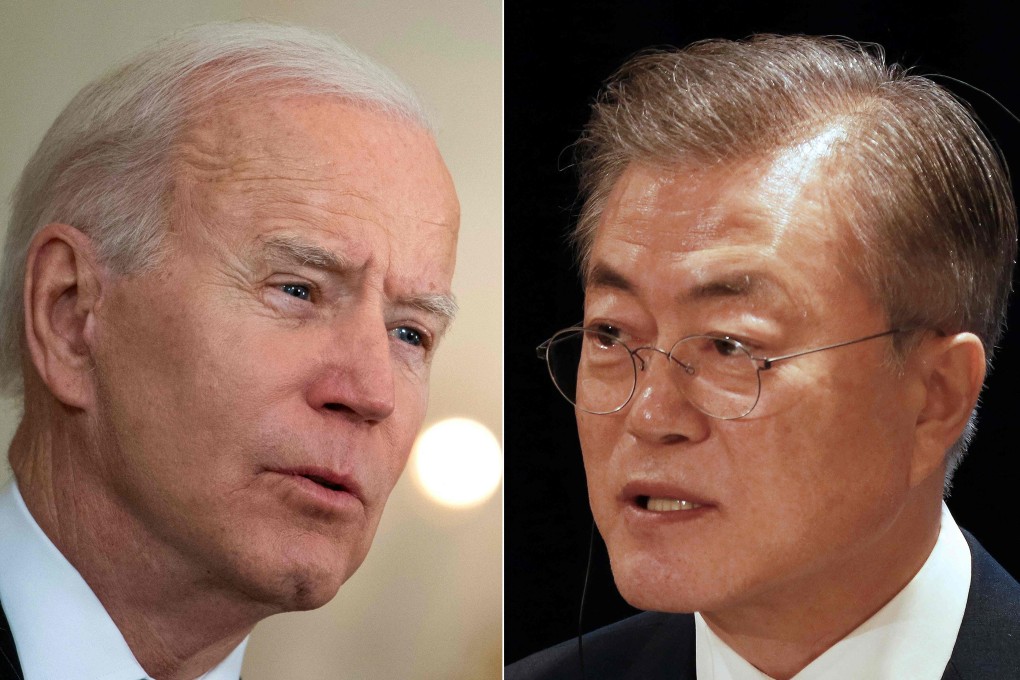 US President Joe Biden (left) will meet South Korea’s President Moon Jae-in in Washington in May. Photo: AP