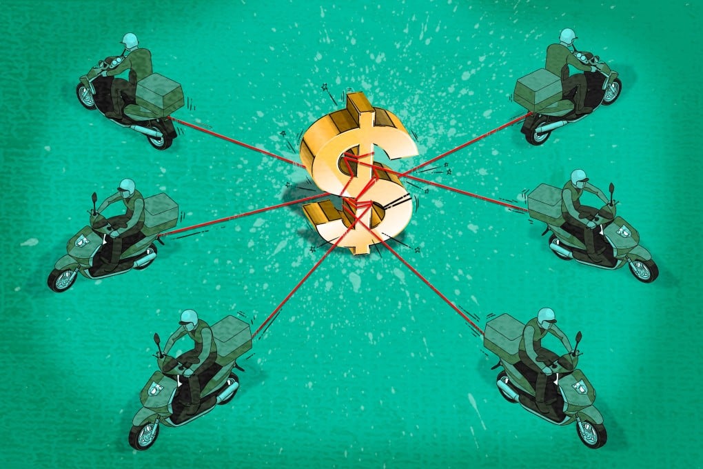 After Indonesian delivery company J&T Express precipitated a price war in Yiwu, in China’s eastern Zhejiang province, the municipal government stepped in, telling the company to raise its prices above its rate of 15 US cents for a single package. Illustration: Henry Wong