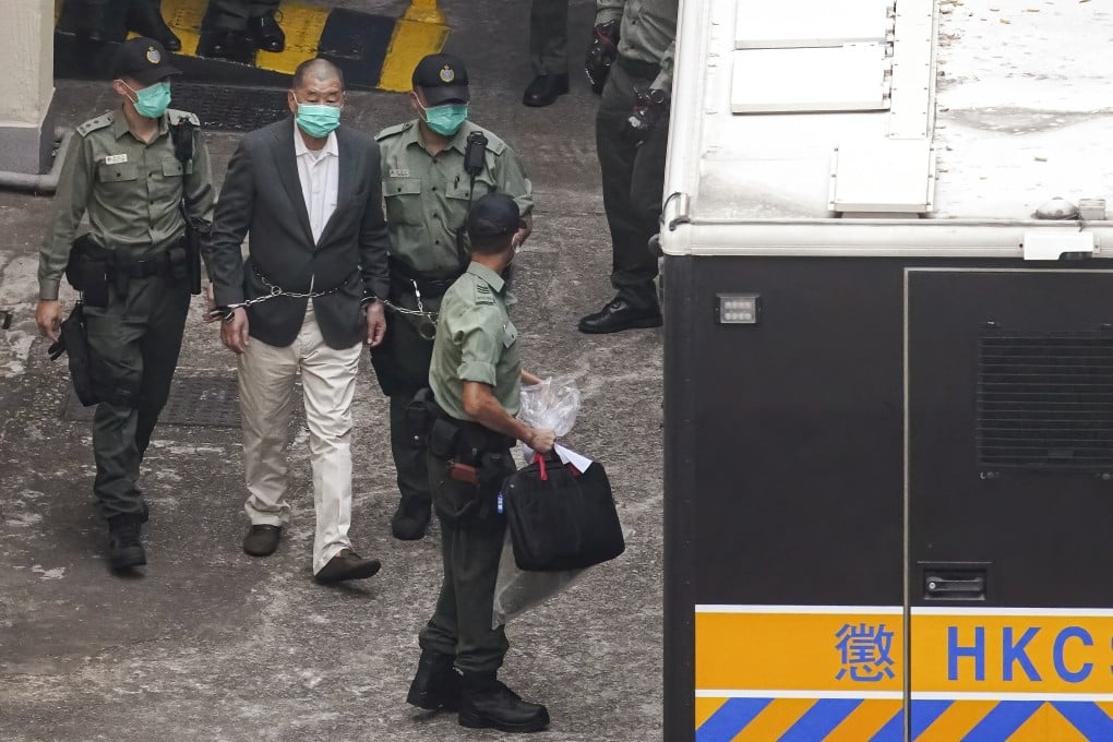 Jimmy Lai leaves the Lai Chi Kok Reception Centre before his trial. Photo: Winson Wong