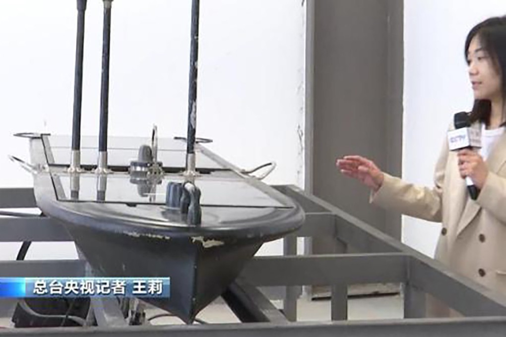 The 3-metre unmanned vessel was found near Yancheng in the Yellow Sea, according to the state broadcaster. Photo: CCTV
