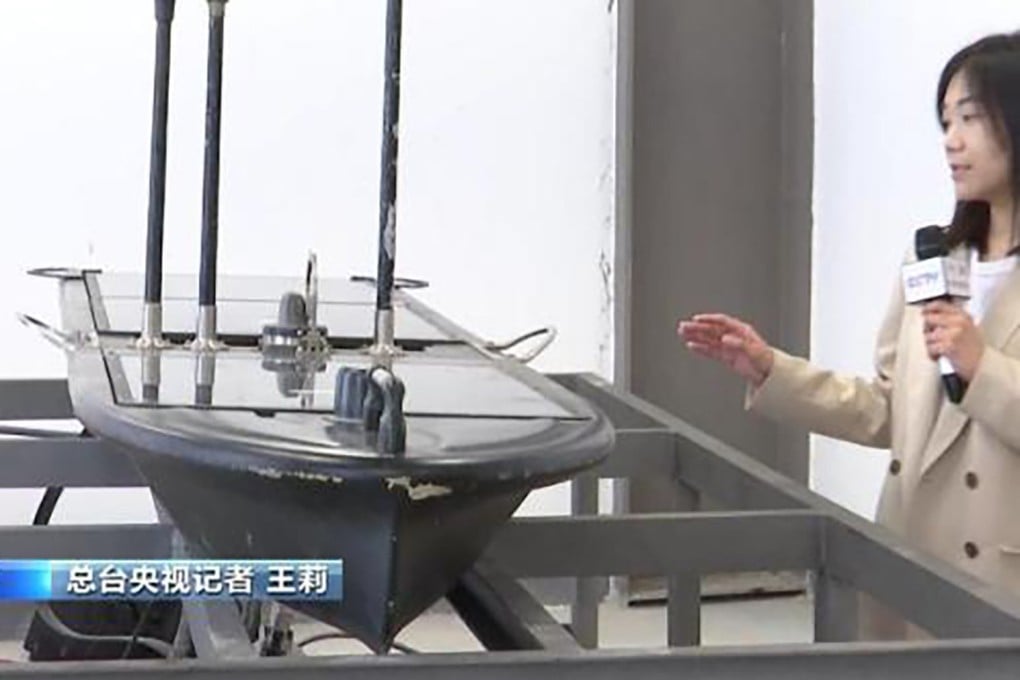The 3-metre unmanned vessel was found near Yancheng in the Yellow Sea, according to the state broadcaster. Photo: CCTV