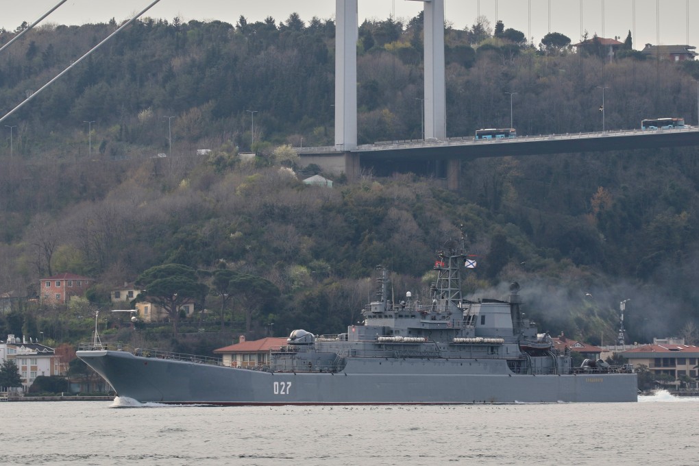 The Russian Navy’s Ropucha-class landing ship Kondopoga passes through the Bosphorus on its way to the Black Sea on Saturday. Photo: Reuters