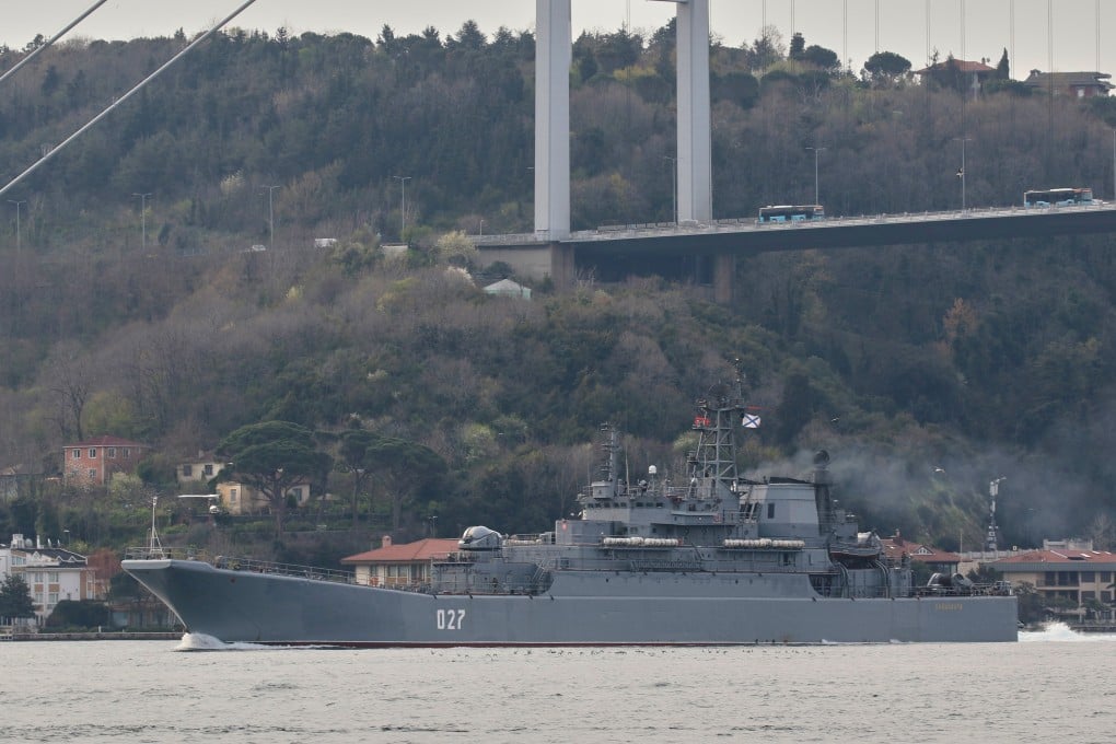 The Russian Navy’s Ropucha-class landing ship Kondopoga passes through the Bosphorus on its way to the Black Sea on Saturday. Photo: Reuters