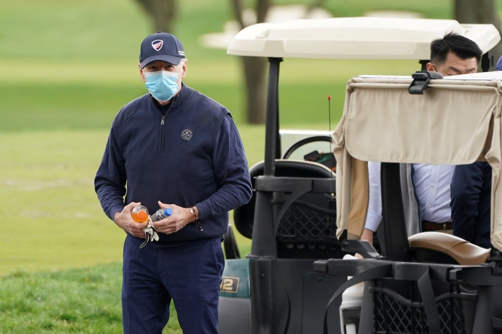 US President Joe Biden finishes a round of golf in Wilmington, Delaware, on Saturday. Photo: Reuters