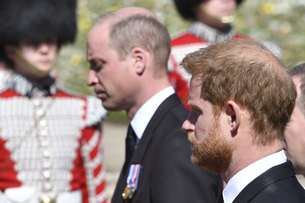Prince William and Prince Harry follow the coffin during their grandfather Prince Philip’s funeral procession at Windsor Castle on Saturday. Photo: AP