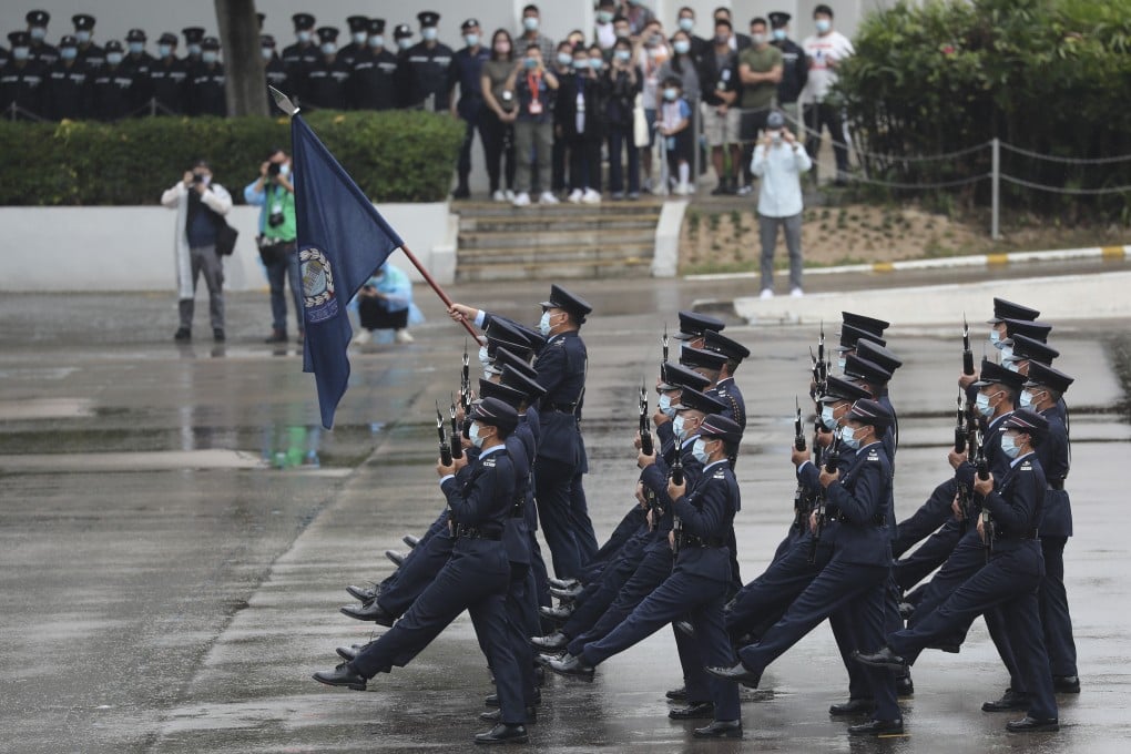 Police put on a Chinese-style marching performance during Police College Open Day on April 15 in Wong Chuk Hang. Photo: Sam Tsang