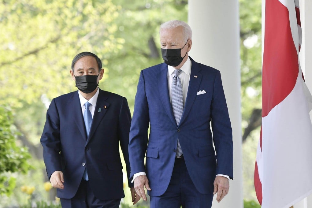 Japanese Prime Minister Yoshihide Suga and US President Joe Biden said they would counter China’s “intimidation” in the Asia-Pacific after talks at the White House on Friday. Photo: Kyodo