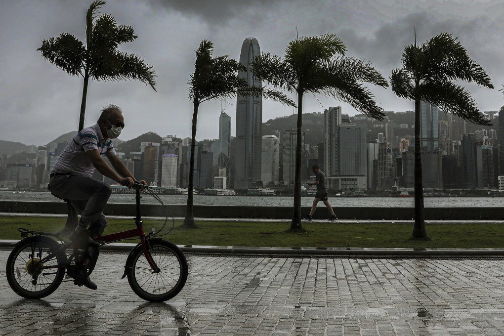A man rides a bicycle through West Kowloon Cultural District on August 1, 2020. Photo: May Tse