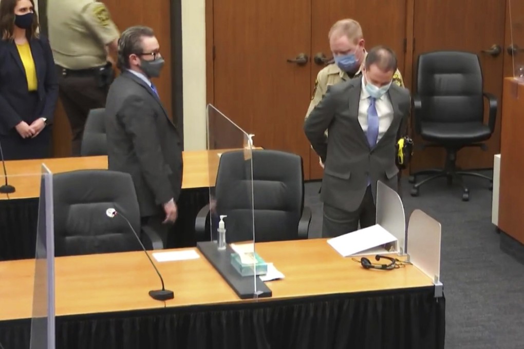 Former Minneapolis police officer Derek Chauvin is taken into custody after the verdict was read in his trial in the killing of George Floyd. Photo: Court TV via AP