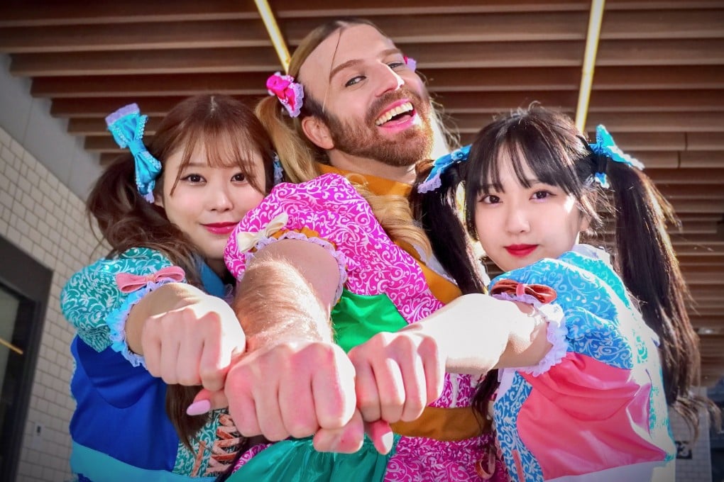 Richard Margarey (centre) as Ladybaby in kawaiicore band Babybeard with bandmates (from left) Suzu and Kotomi. While J-pop fandom can be intense, Ladybaby says he can escape whenever he wants because ‘I take off the dress, and I look like other white guys’. Photo: Babybeard