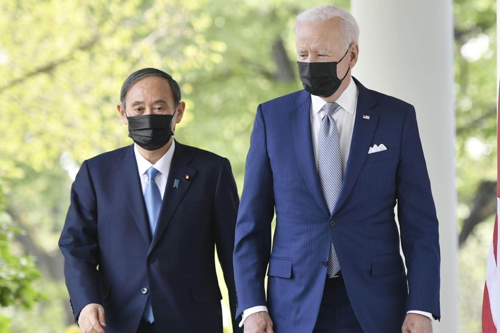 Japanese PM Yoshihide Suga and US President Joe Biden have called for ‘peace and stability across the Taiwan Strait’. Photo: Kyodo