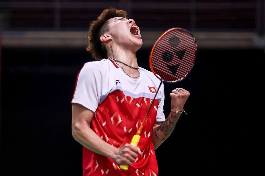 Lee Cheuk-yiu celebrates after beating Indonesia’s Anthony Ginting in the second round of the Thailand Open. Photo: BAT/AFP