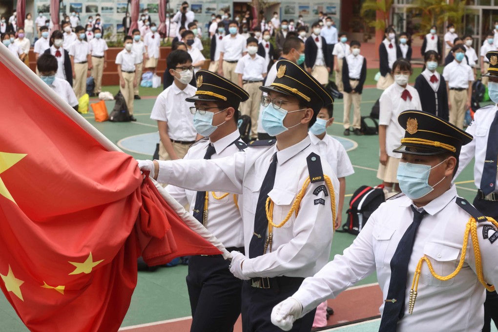 A flag-raising ceremony at Gertrude Simon Lutheran College in Yuen Long on National Security Day, April 15. Photo: K.Y. Cheng
