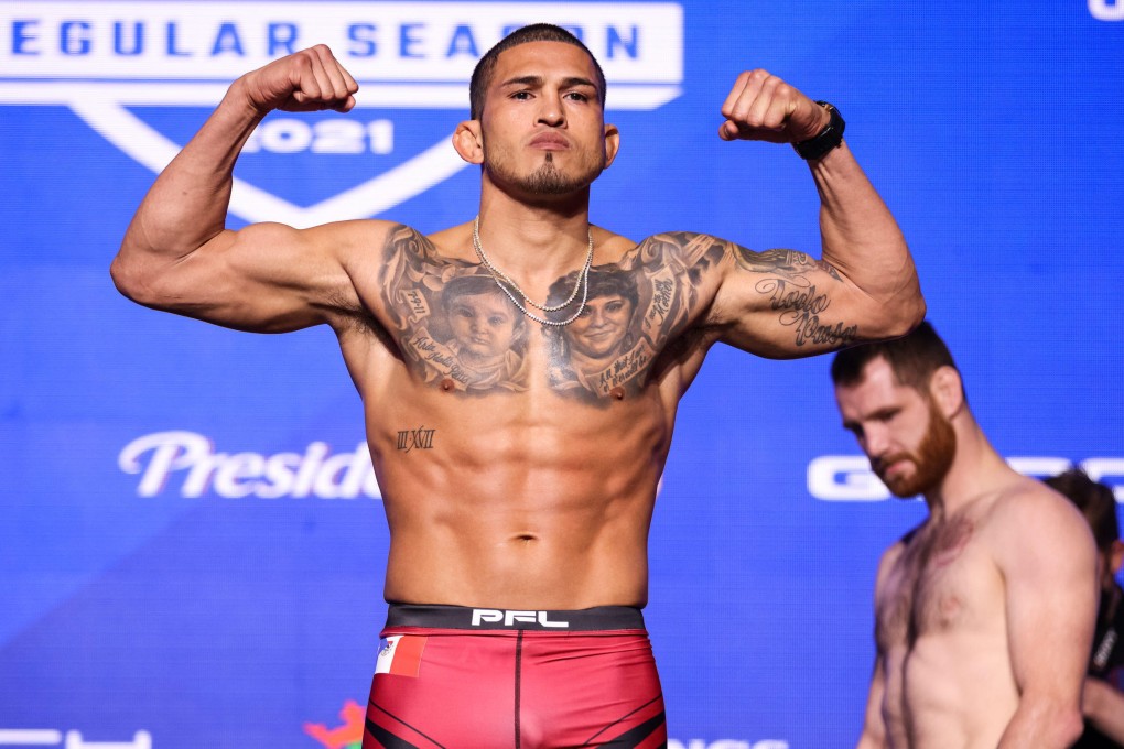 Anthony Pettis poses on the scale at the PFL weigh-ins. Photos: PFL