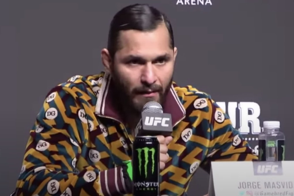 Jorge Masvidal speaks to the media at the UFC 261 press conference in Jacksonville, Florida. Photo: Drake Riggs