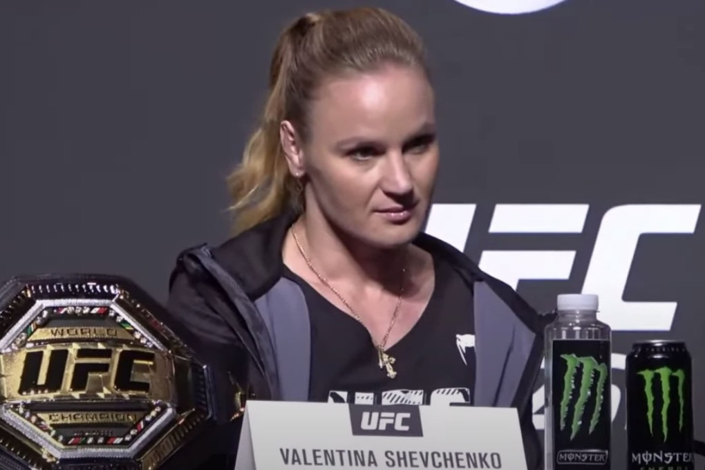 Valentina Shevchenko speaks to the media at the UFC 261 press conference in Jacksonville, Florida. Photo: Drake Riggs