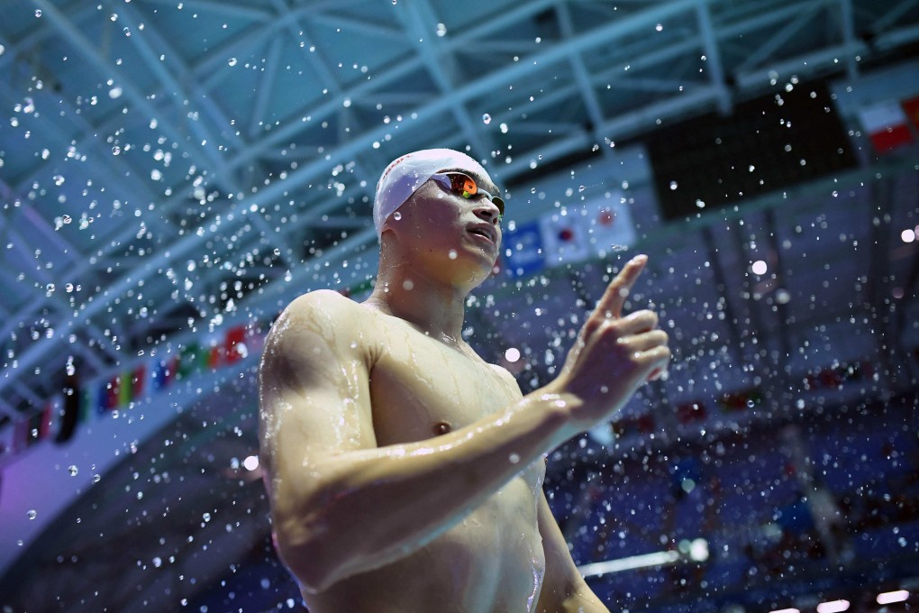 China’s Sun Yang gestures during a training session at the 2019 FIna World Championships in Gwangju, South Korea. Photo: AFP