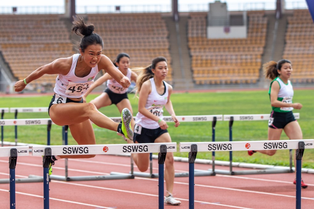 Vera Lui wins the 100m hurdles in 13.51 seconds at Siu Sai Wan Sports Ground. Photo: HKAAA