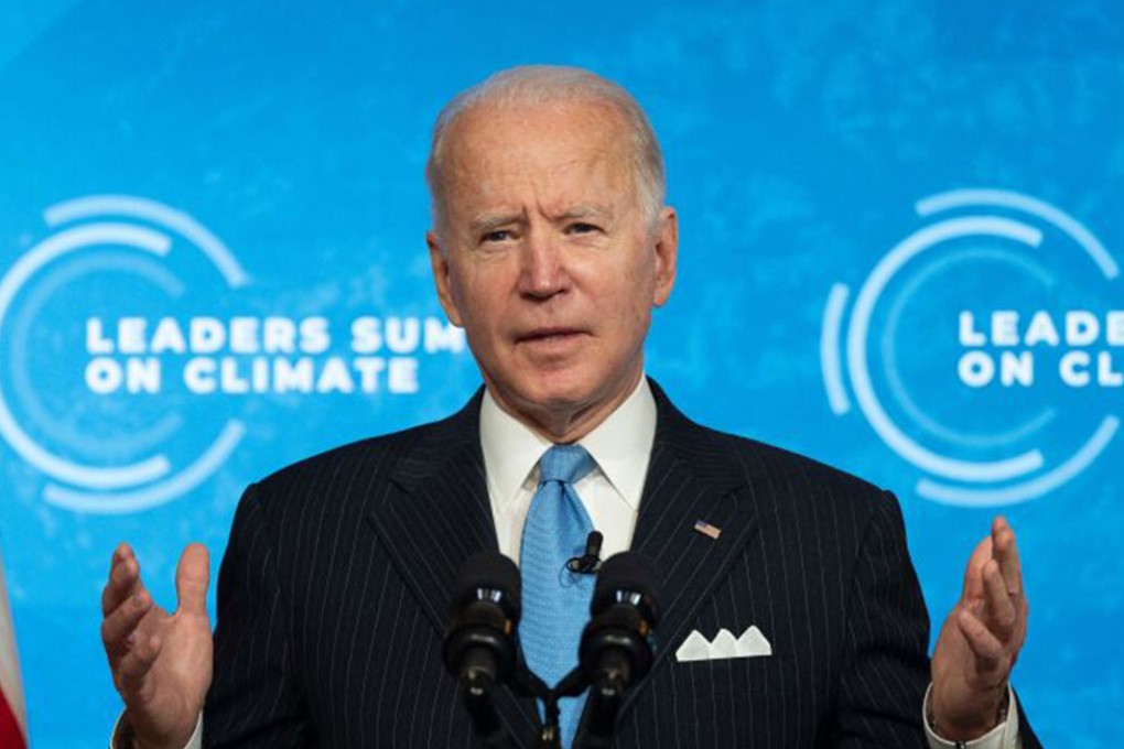 US President Joe Biden delivers remarks and participates in the virtual Leaders Summit on climate on Friday. Photo: AFP via Getty Images/TNS