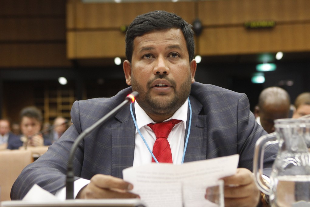 Rishad Bathiudeen, current leader of the All Ceylon Makkal Congress Party, speaks at the United Nations Industrial Development Organization while Sri Lanka’s Minister of Industry and Commerce. Photo: Wikimedia Commons