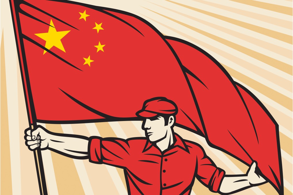 Worker holding a china flag poster design. Photo: Shutterstock