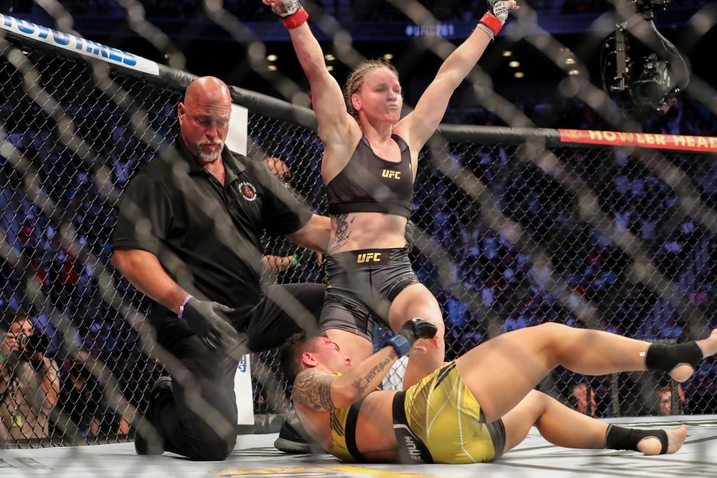 Valentina Shevchenko celebrates after beating Jessica Andrade at UFC 261. Photo: AFP