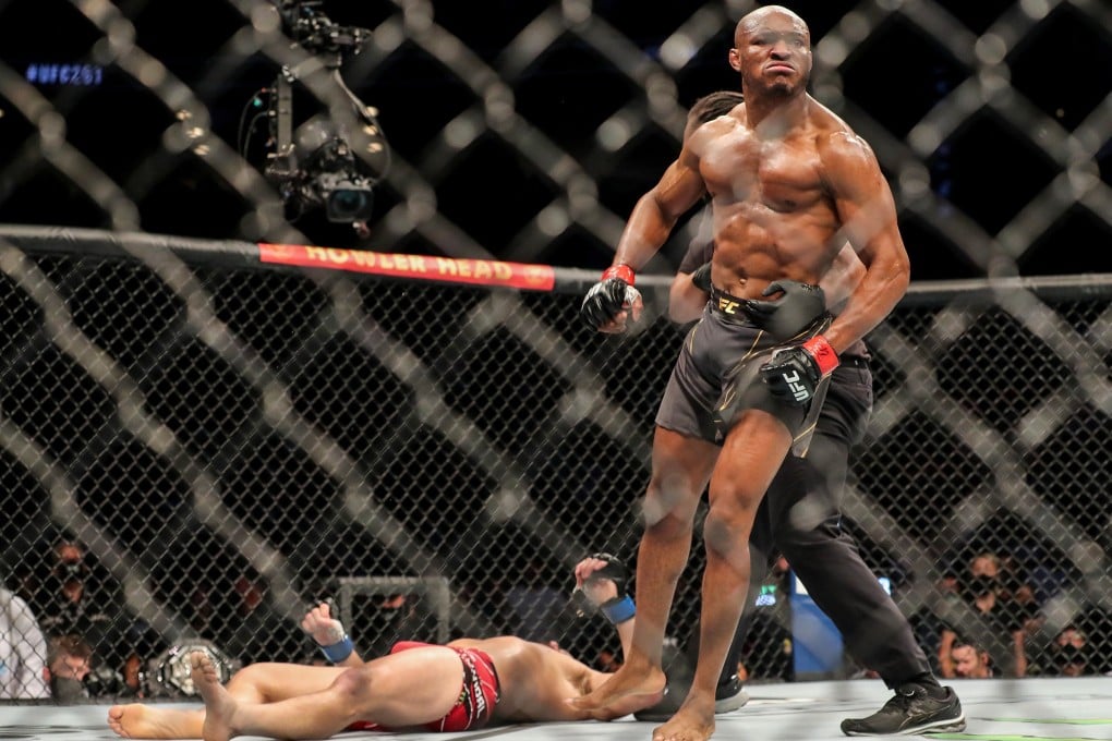 UFC welterweight champion Kamaru Usman walks off after beating opponent Jorge Masvidal in their rematch at UFC 261 in the VyStar Veterans Memorial Arena in Jacksonvilla, Florida in April. Photo: AFP